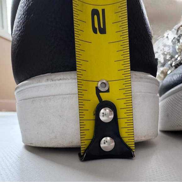 Black Faux Leather Slip On Loafers Embellished with Faux Pearls and Rhinestones - Picture 9 of 12